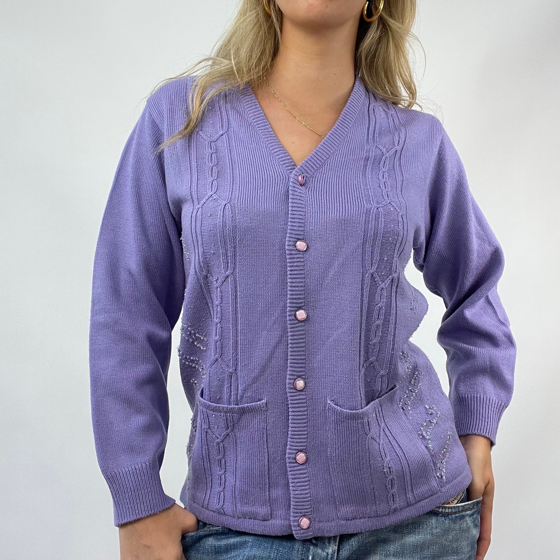 Purple button up on sale cardigan