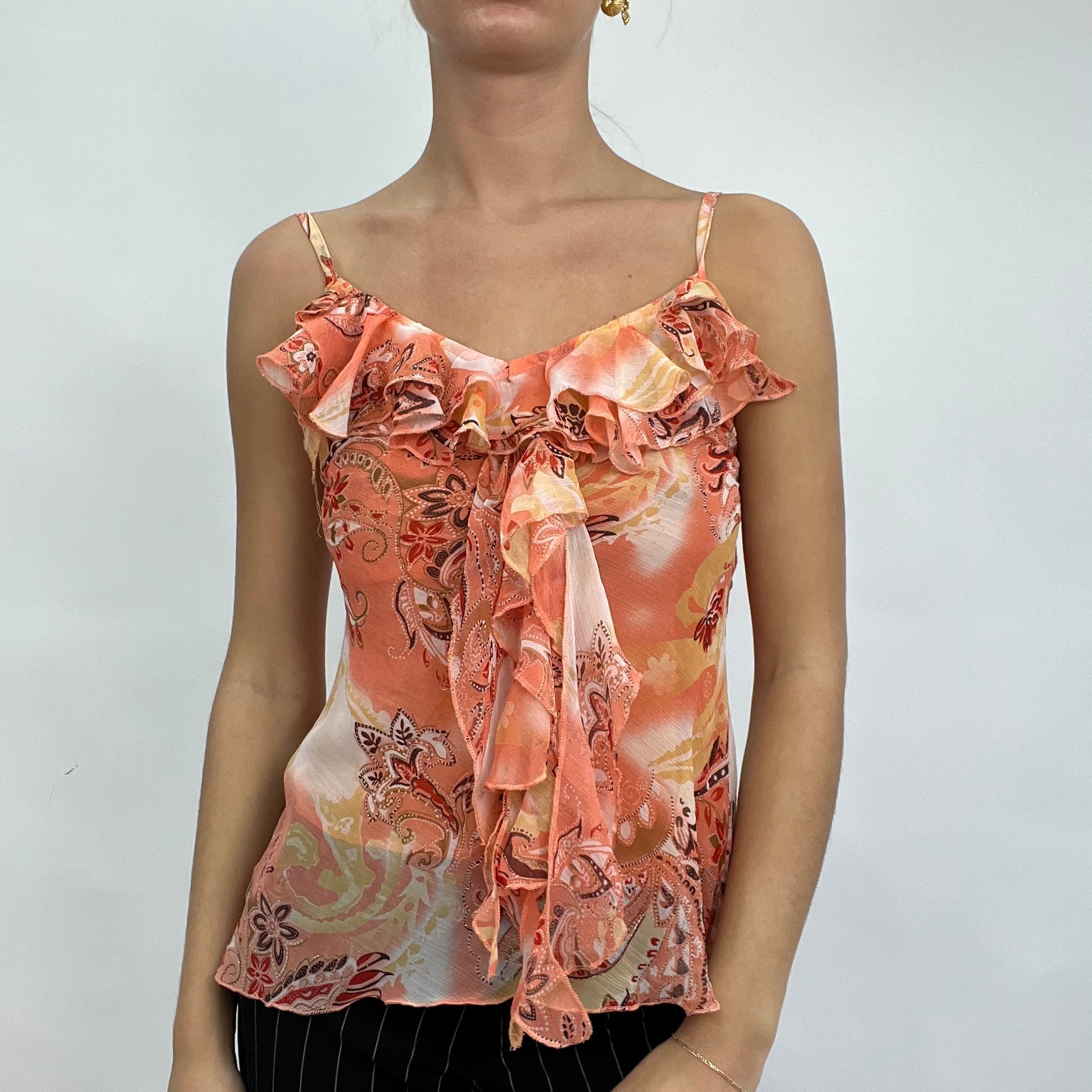 CARRIE BRADSHAW DROP medium orange flowy top with floral abstract detail all over