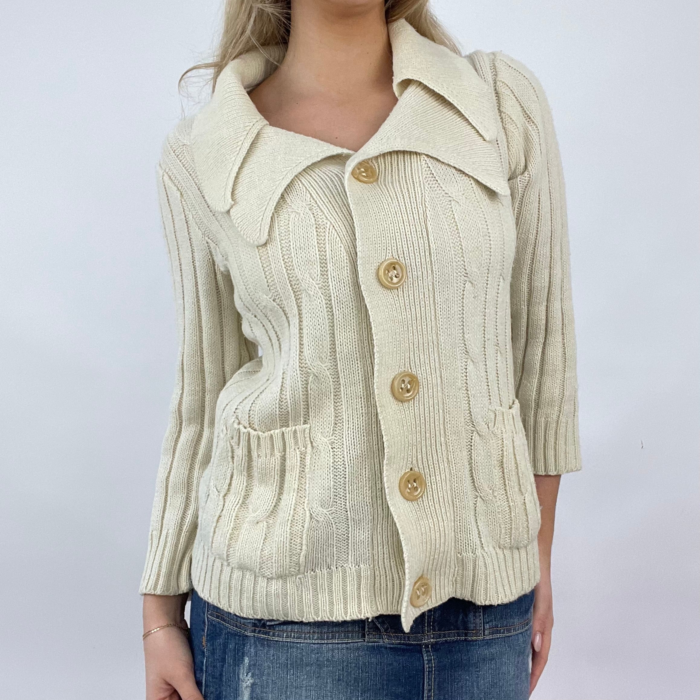 GIRL CORE DROP small cream button up cardigan with collar detail