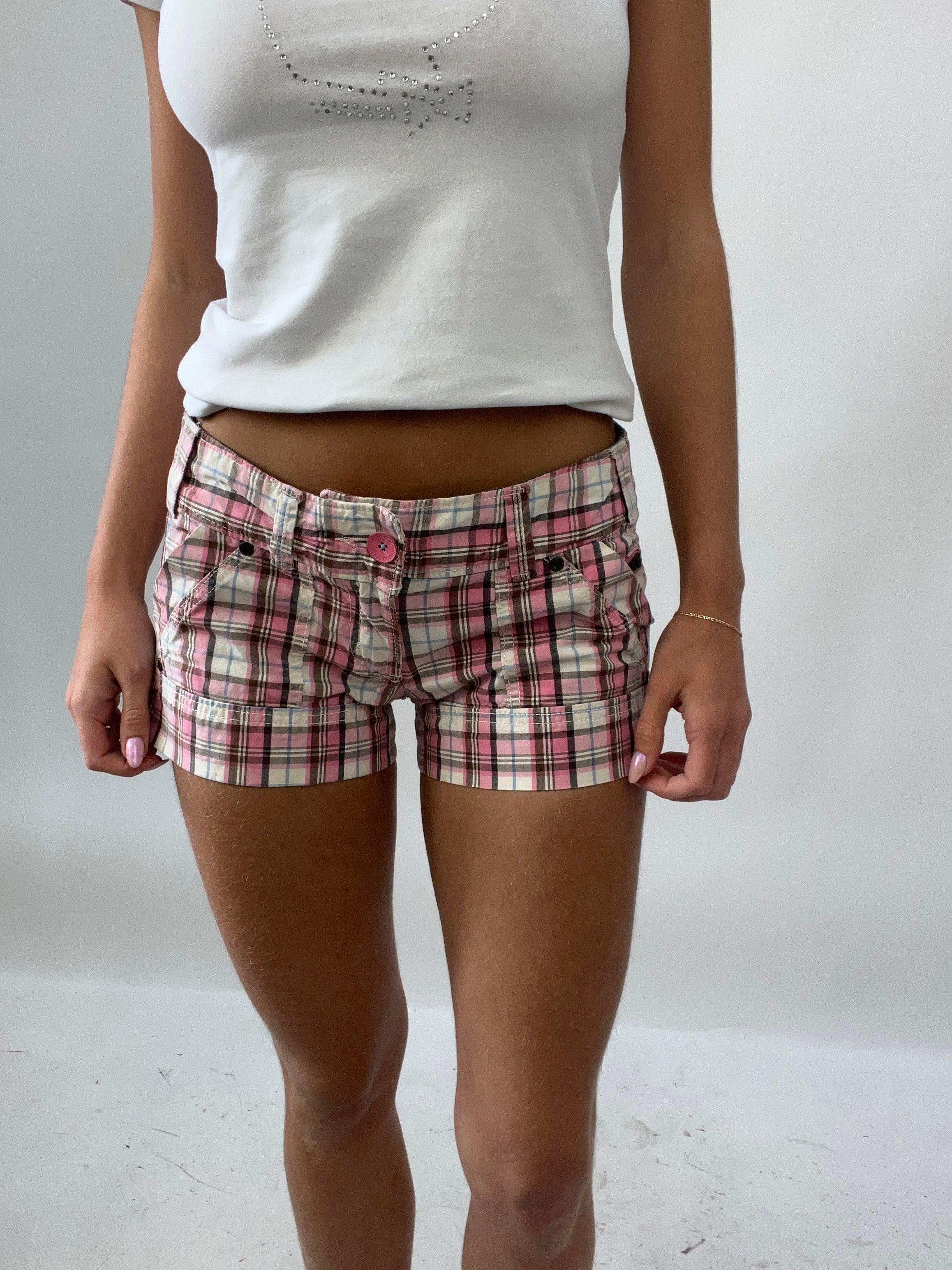 SUMMER SOLSTICE DROP small pink and white checkered shorts