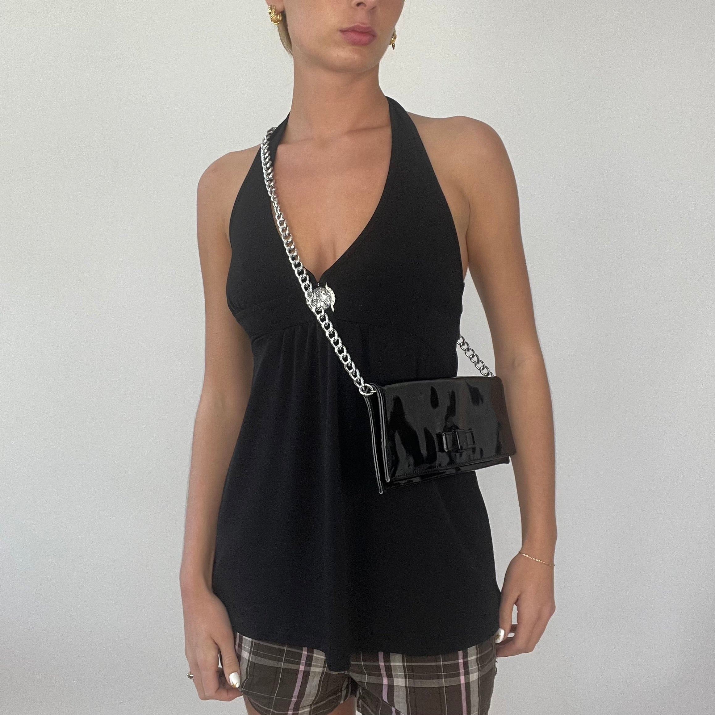 Black dress with silver straps best sale