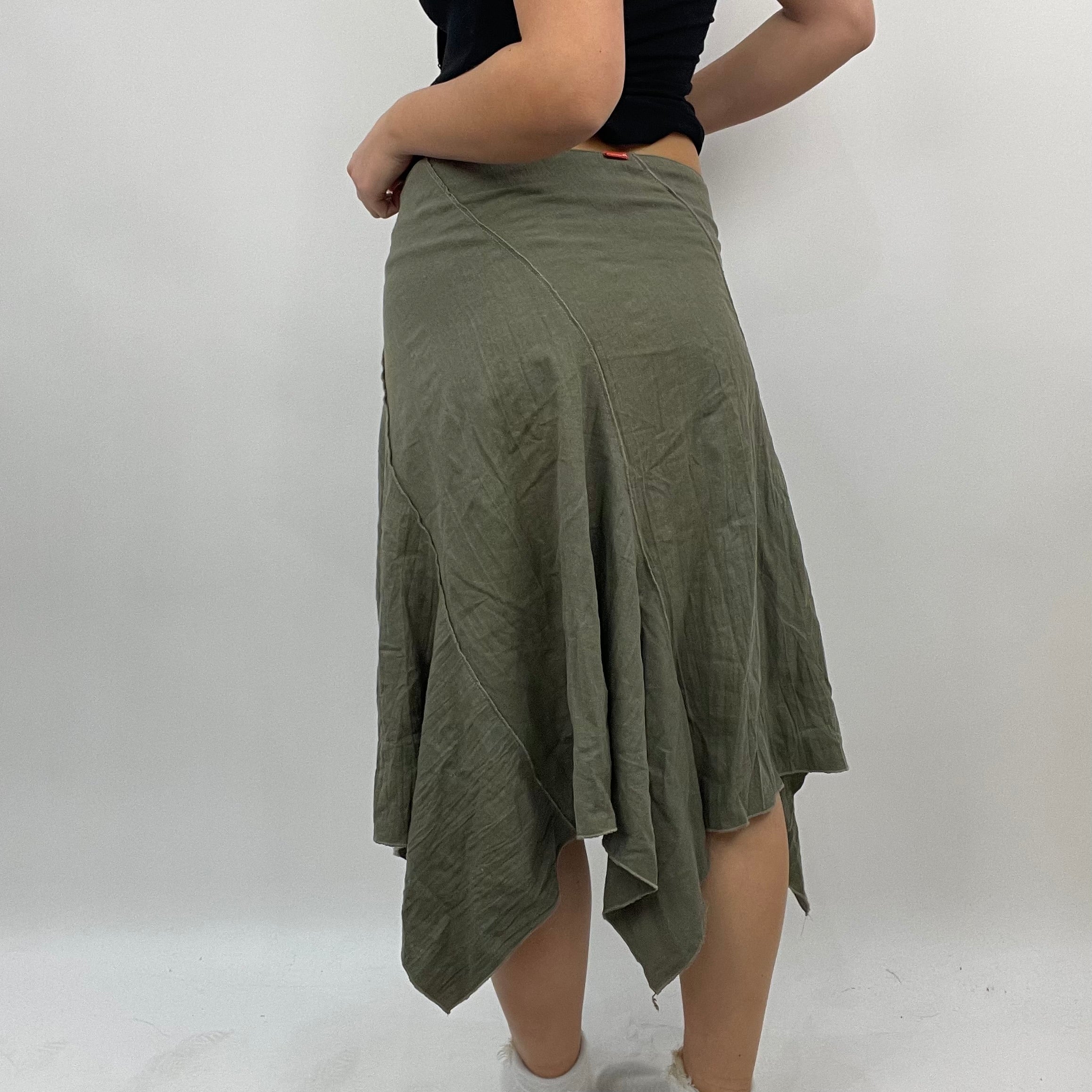 BEST PICKS small khaki asymmetric hem linen skirt remass