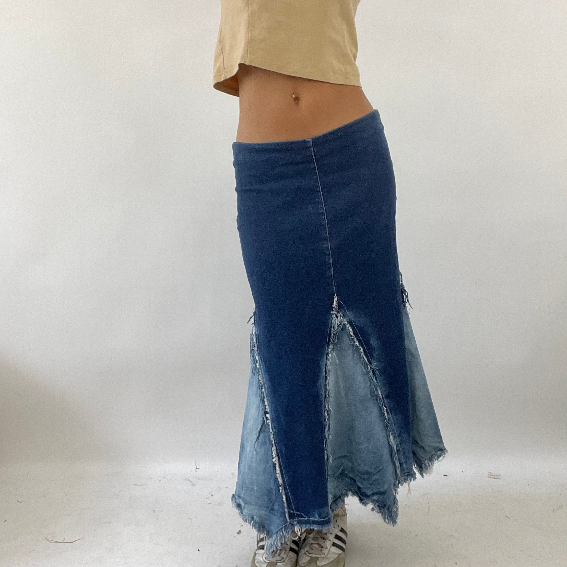 Long denim 2025 patchwork skirt