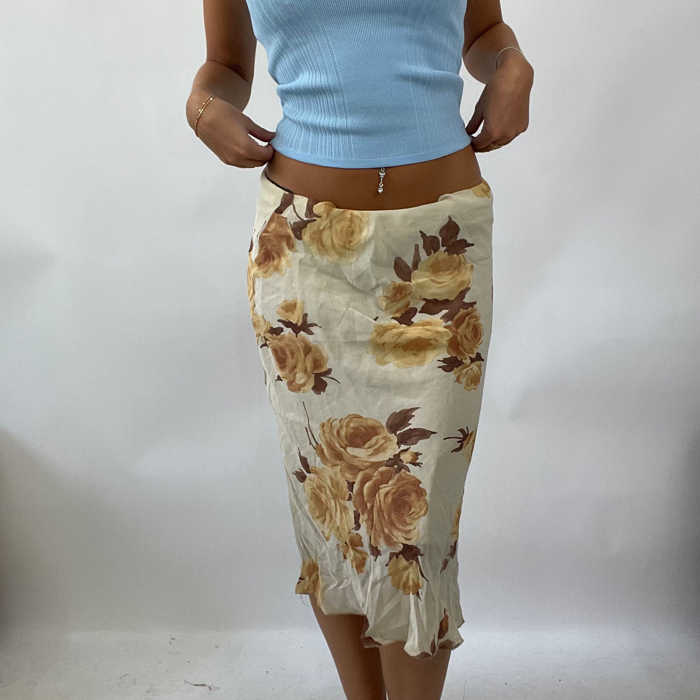 Tan floral shop pencil skirt