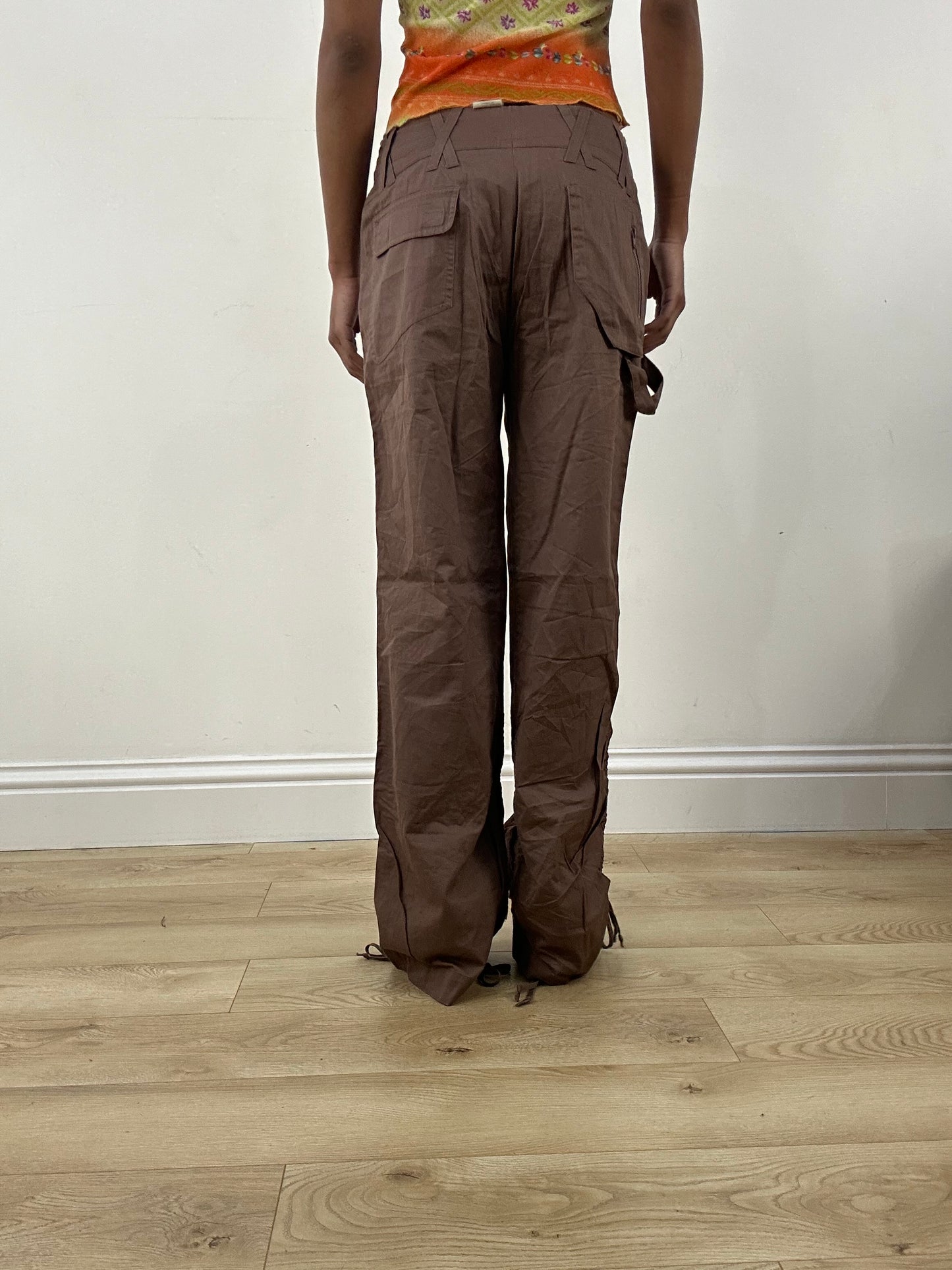 HIPPY CHIC DROP | small brown embroidered beaded cargo trousers