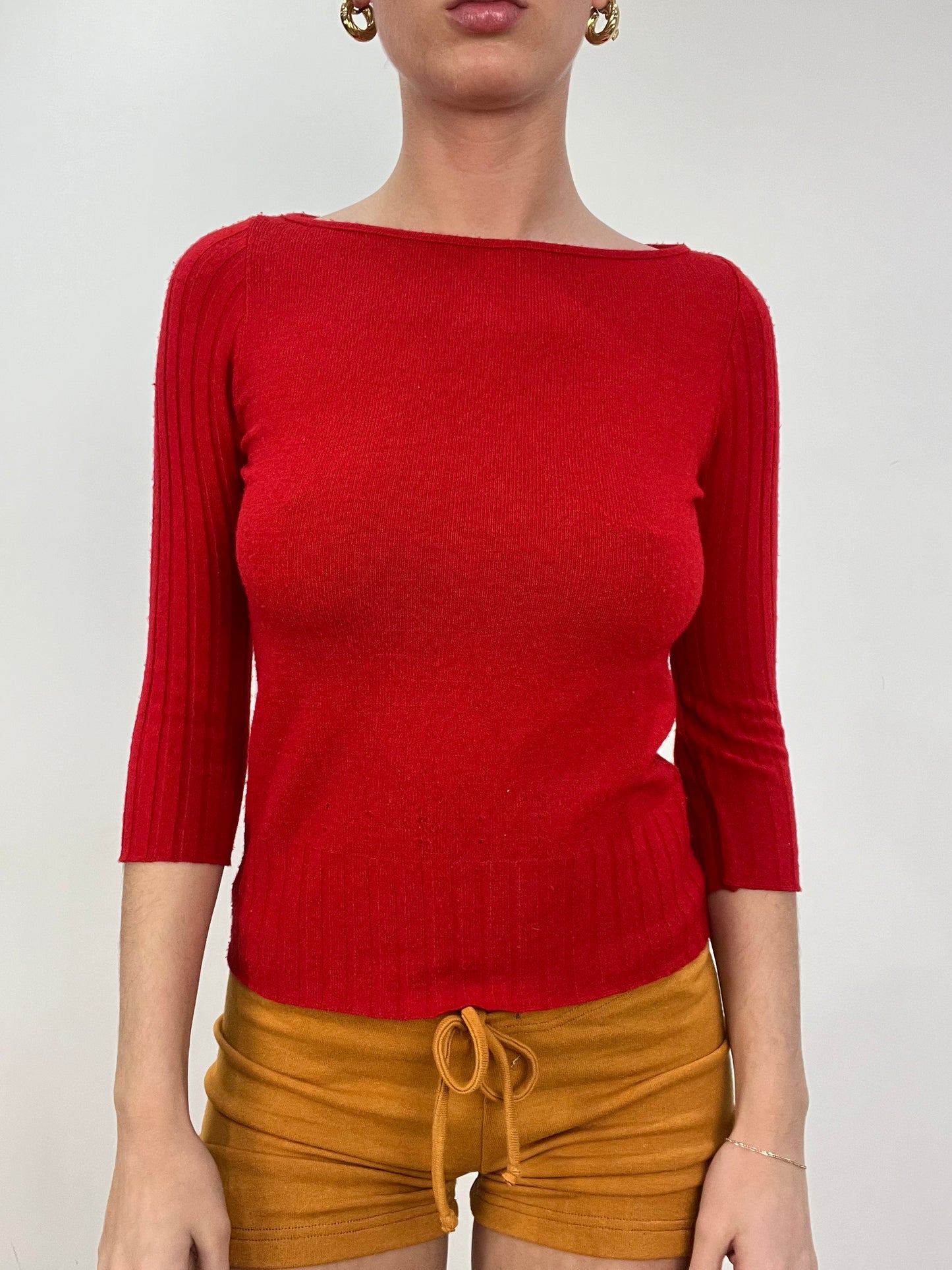 vintage edit nine | small red wide neck ribbed red jumper