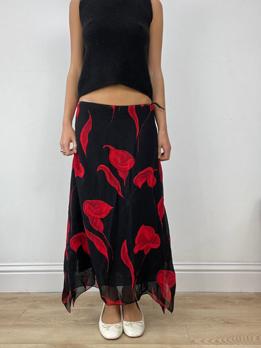 BUFFY THE VAMPIRE SLAYER | large black and red floral maxi skirt