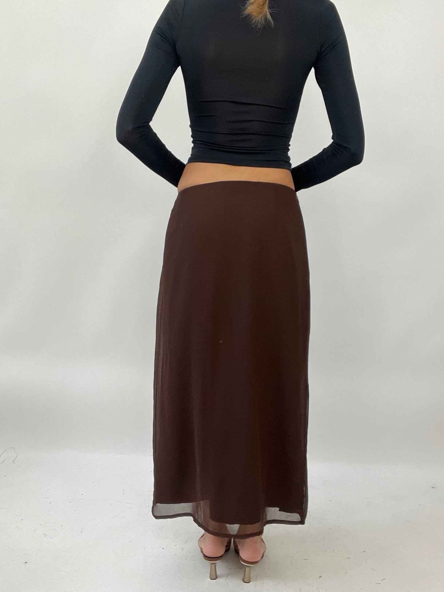 PALM BEACH DROP | medium brown maxi skirt with sequin detail