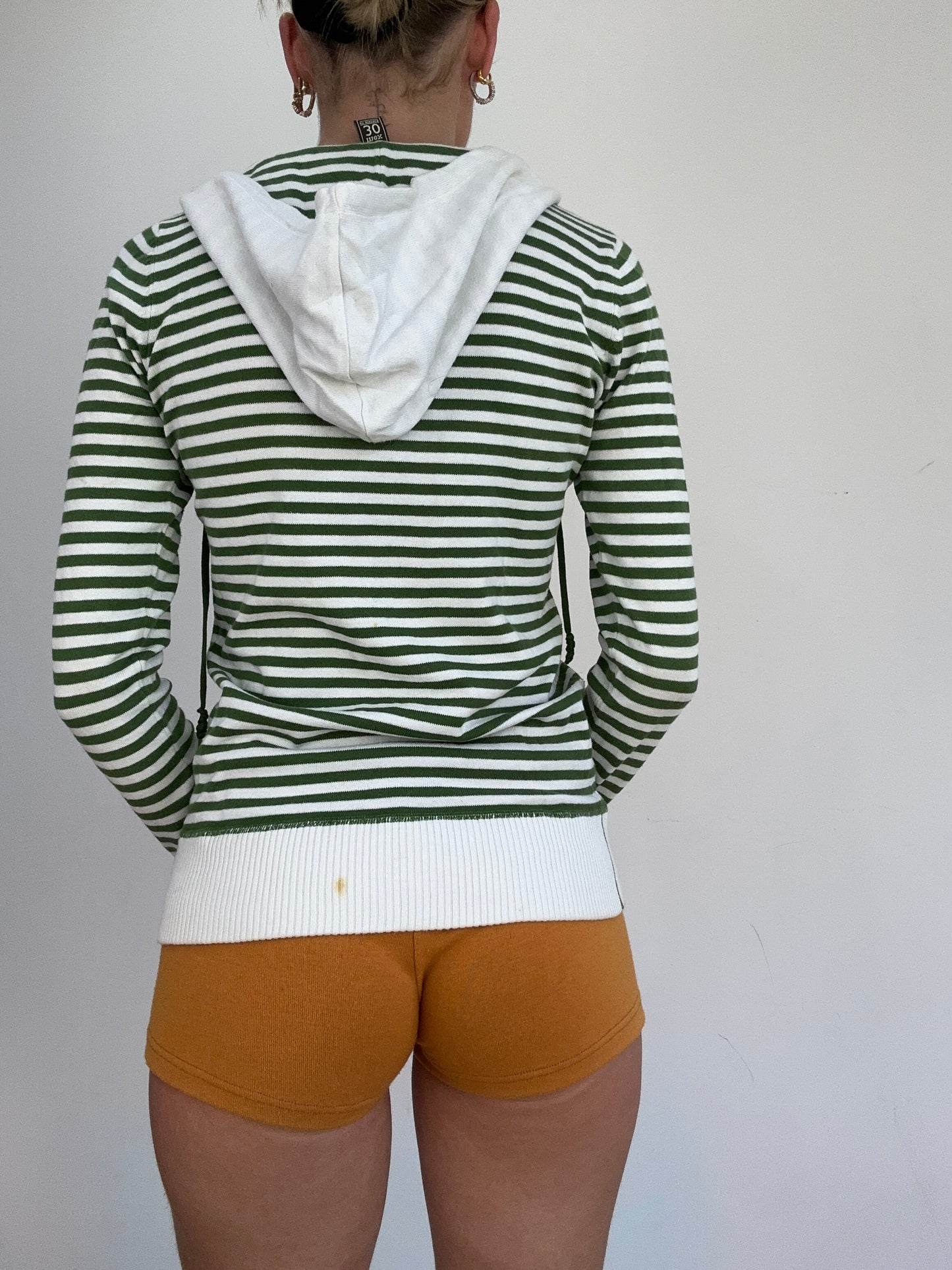 COSY CLASSICS | large old label bershka green and white striped hoodie