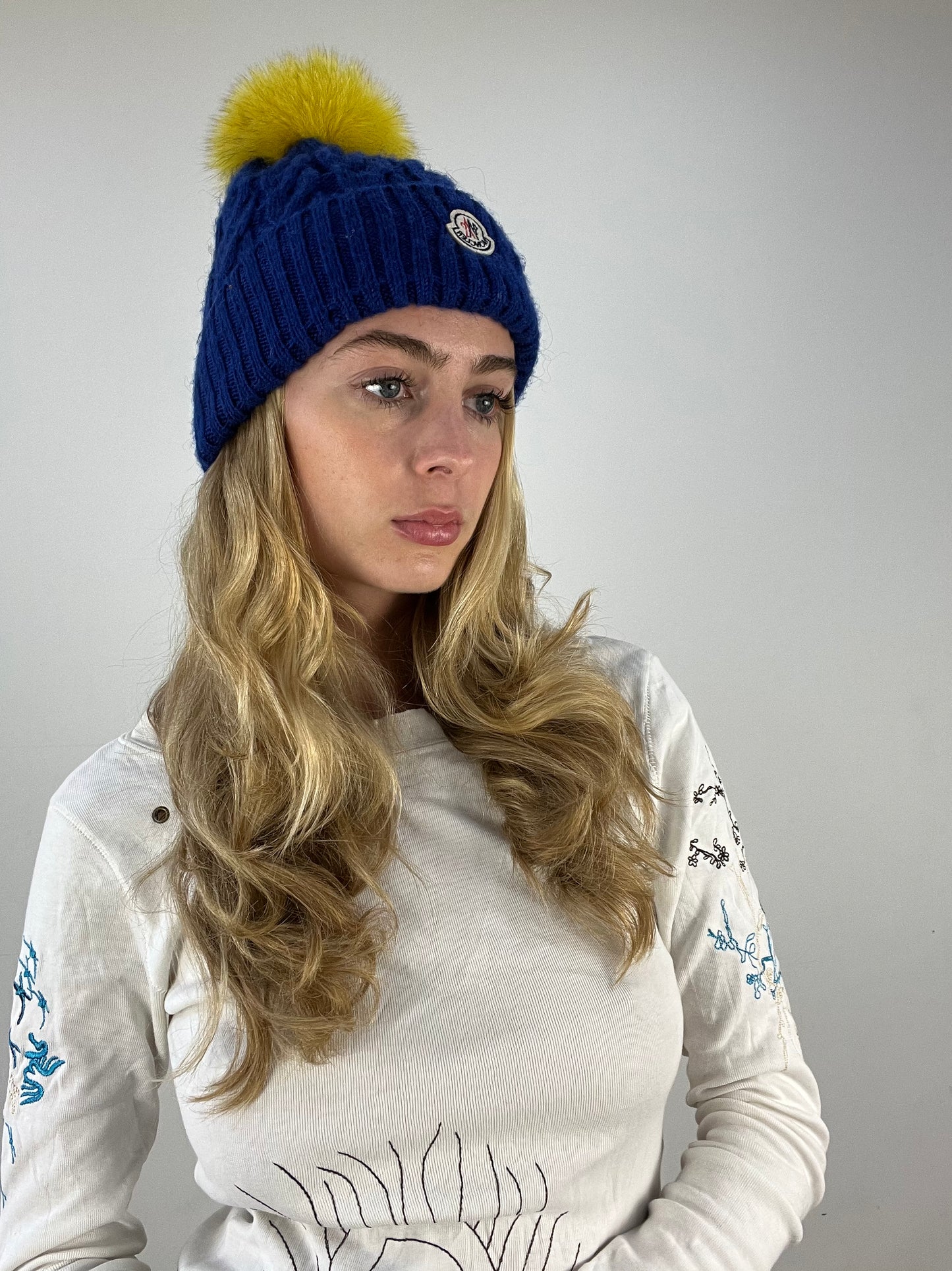 vintage edit seven | blue cable knit moncler beanie