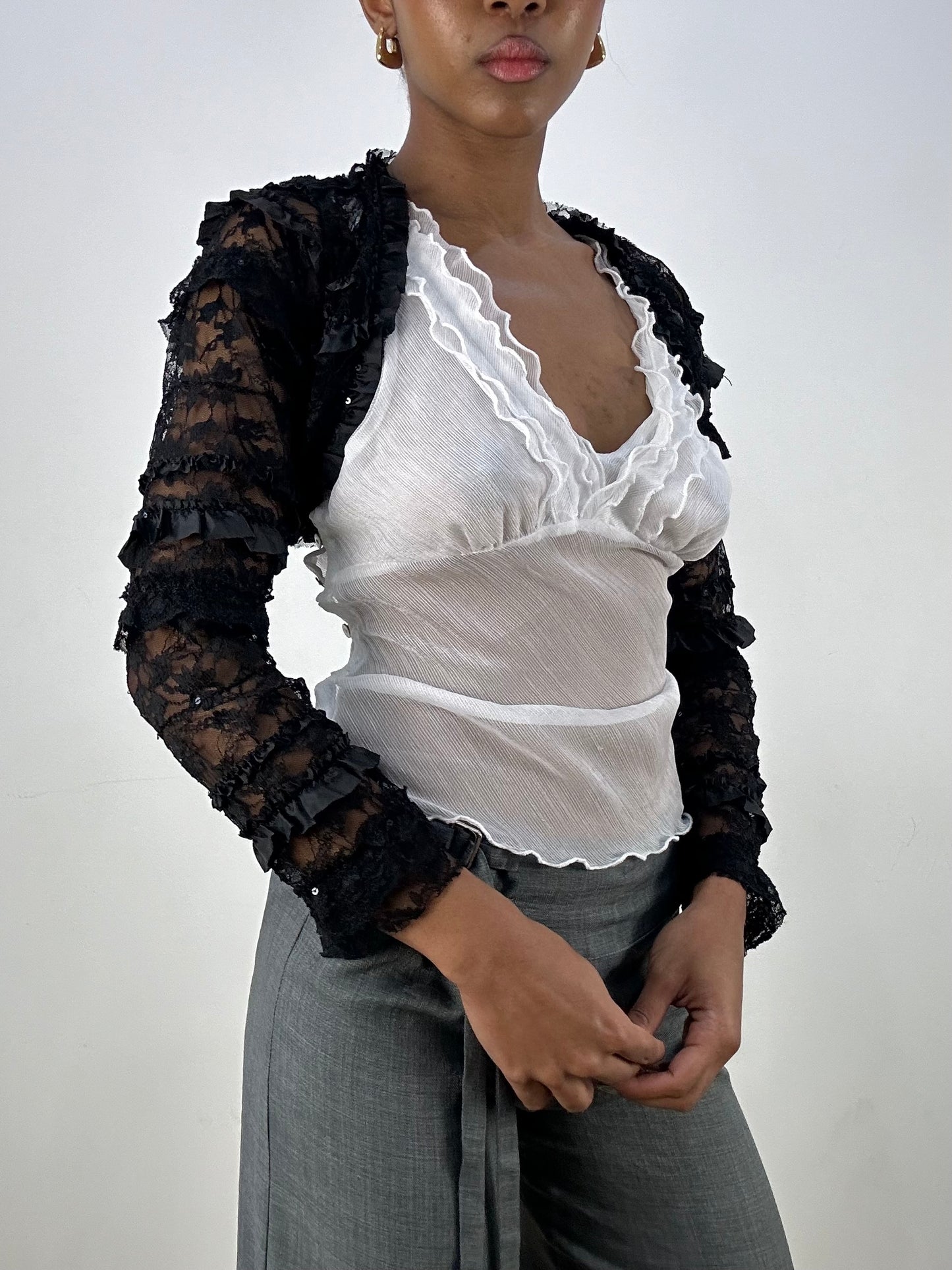 vintage edit: office siren | small black lace bolero cropped cardigan