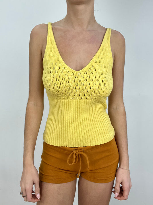 vintage edit seven | medium yellow crochet cami top