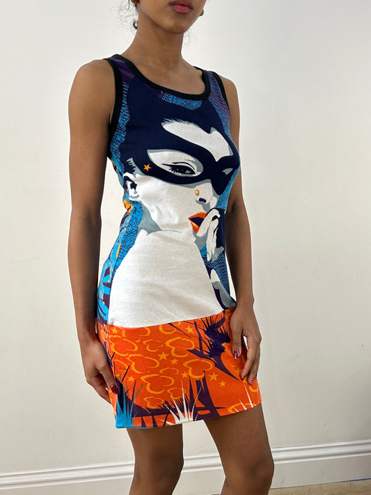 💻HIPPY CHIC DROP | small blue and orange graphic dress