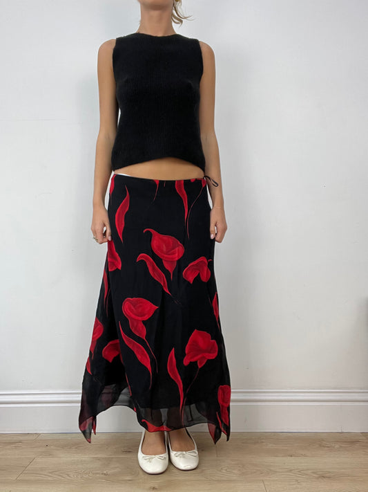 BUFFY THE VAMPIRE SLAYER | large black and red floral maxi skirt