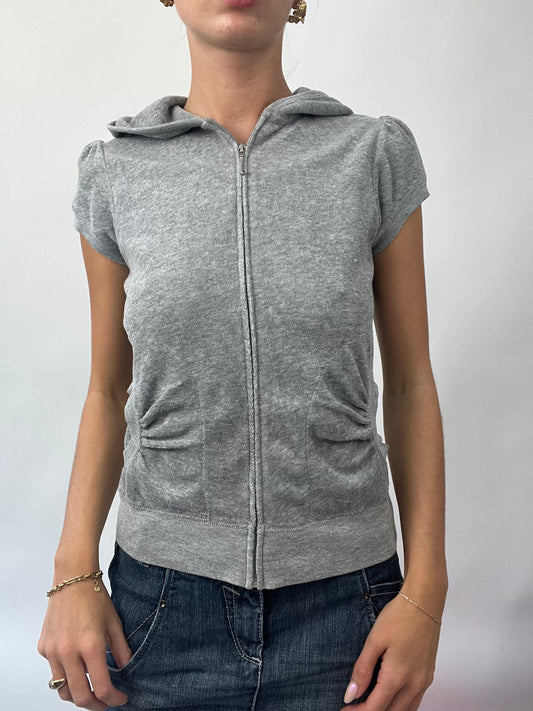 BRAT GIRL SUMMER DROP | medium grey juicy couture short sleeve velour hoodie
