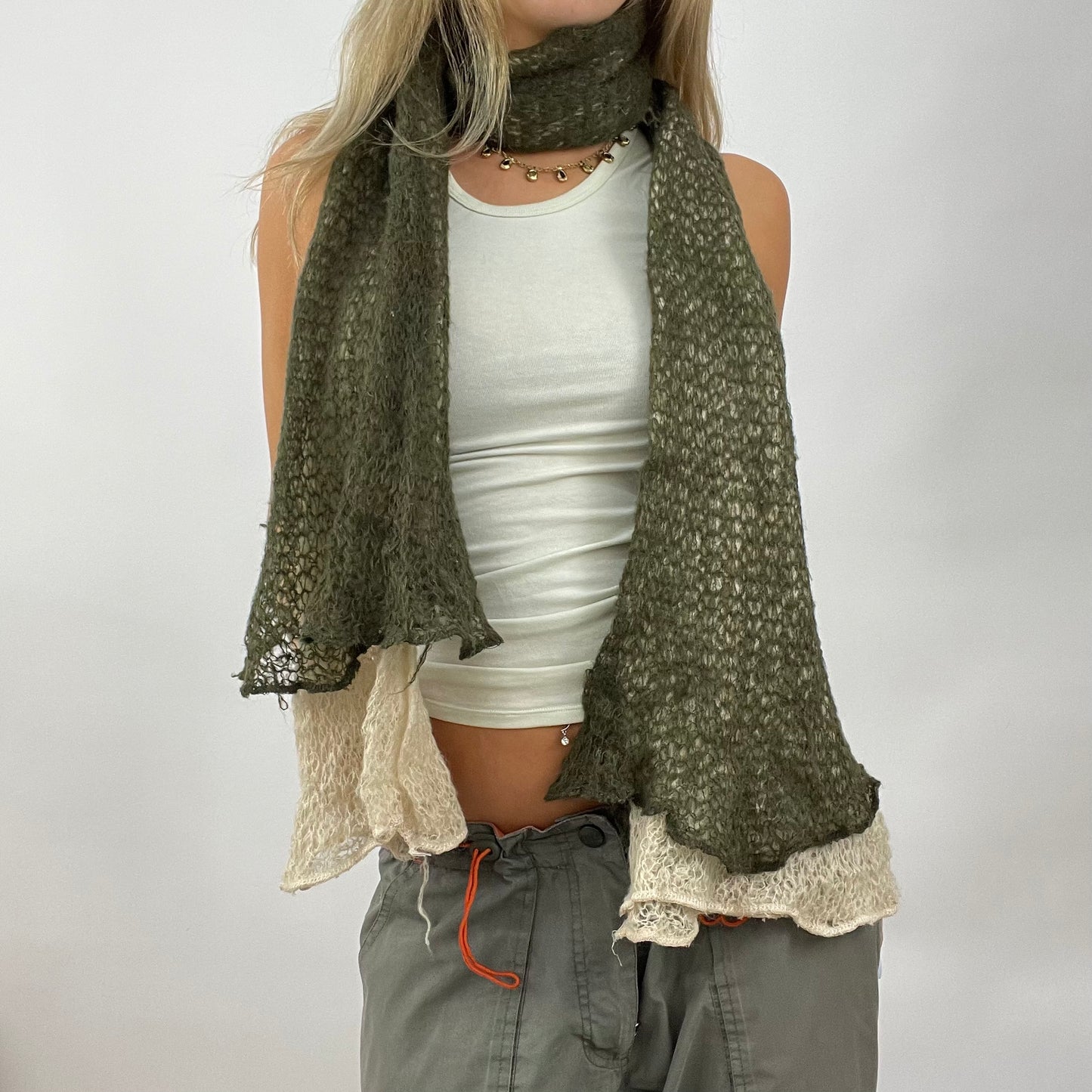 GORPCORE DROP | green and cream knit scarf