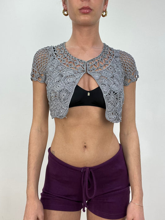 vintage edit nine | small grey crochet cropped cardigan