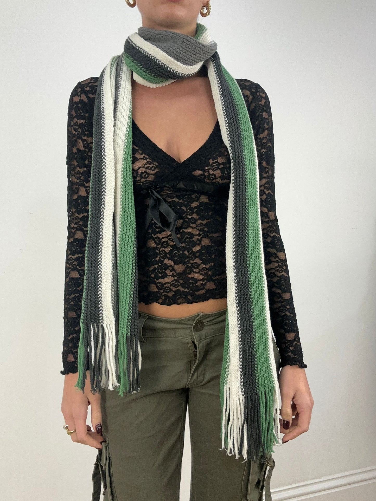 BONFIRE NIGHT | green grey and white striped scarf