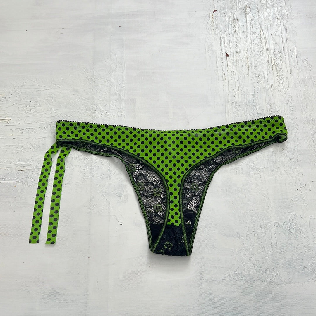 TAYLOR SWIFT DROP | small green and black polka dot lace thong