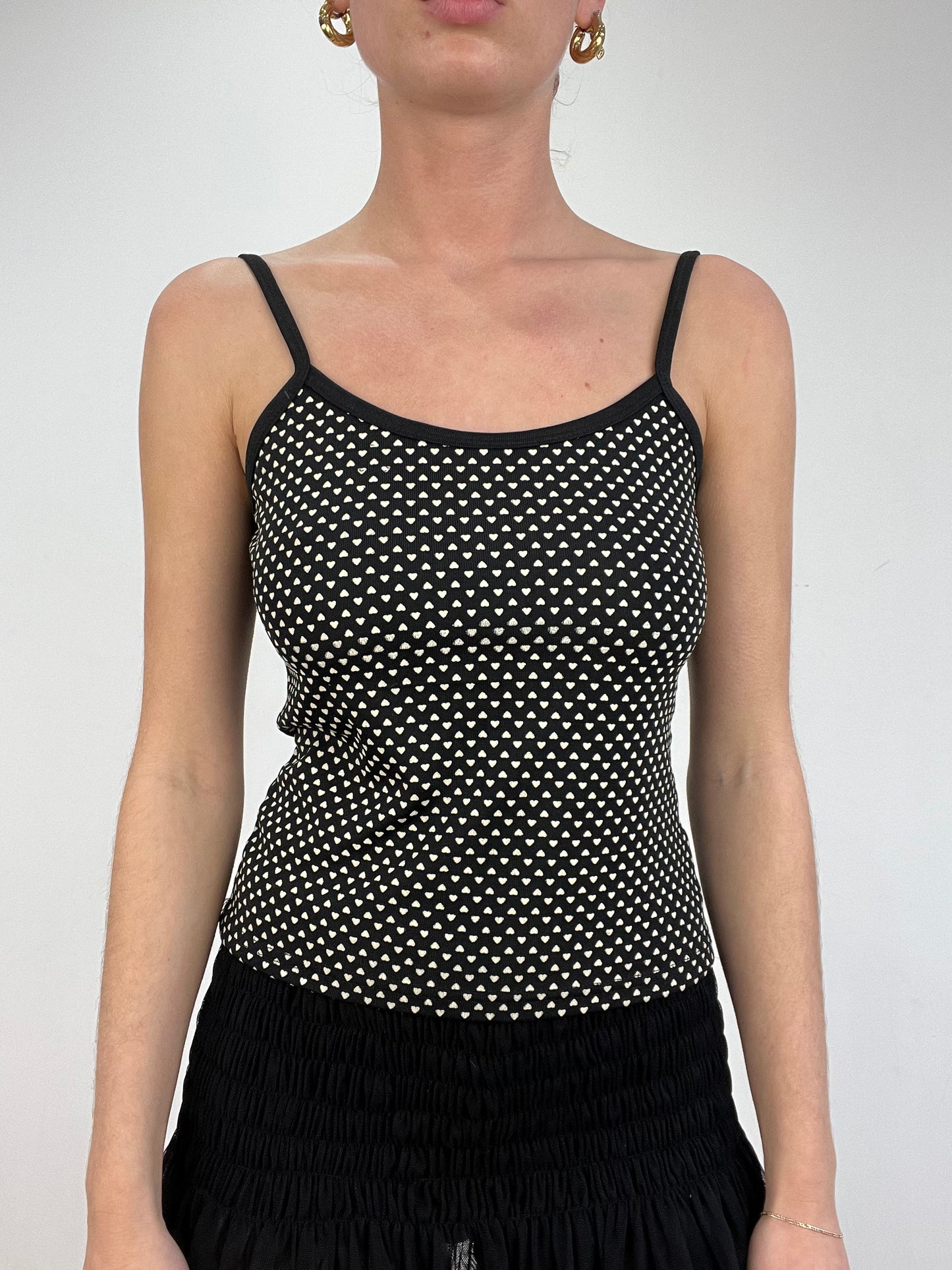 vintage edit: date night | medium black and white heart print cami