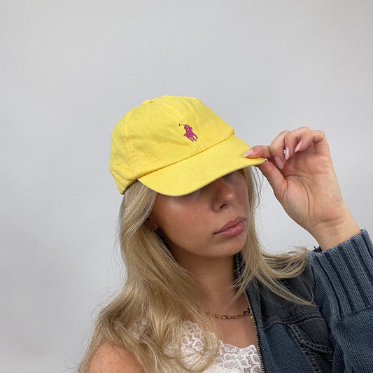 💚 QUIET LUXURY DROP | yellow ralph lauren hat with pink logo