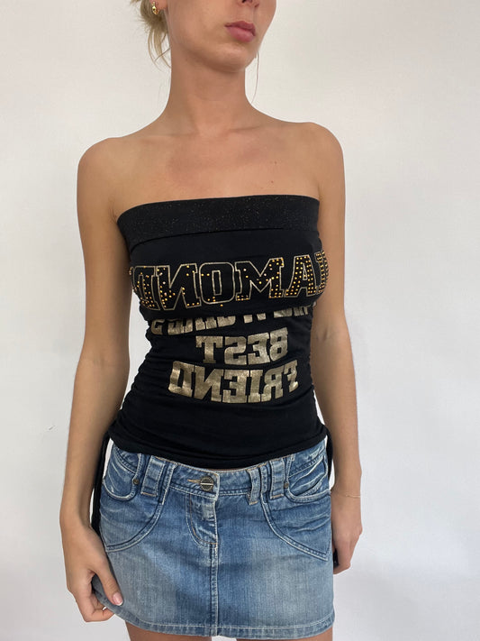 💻COACHELLA DROP | small black bandeau with ‘diamonds are a girls best friend’ spell out