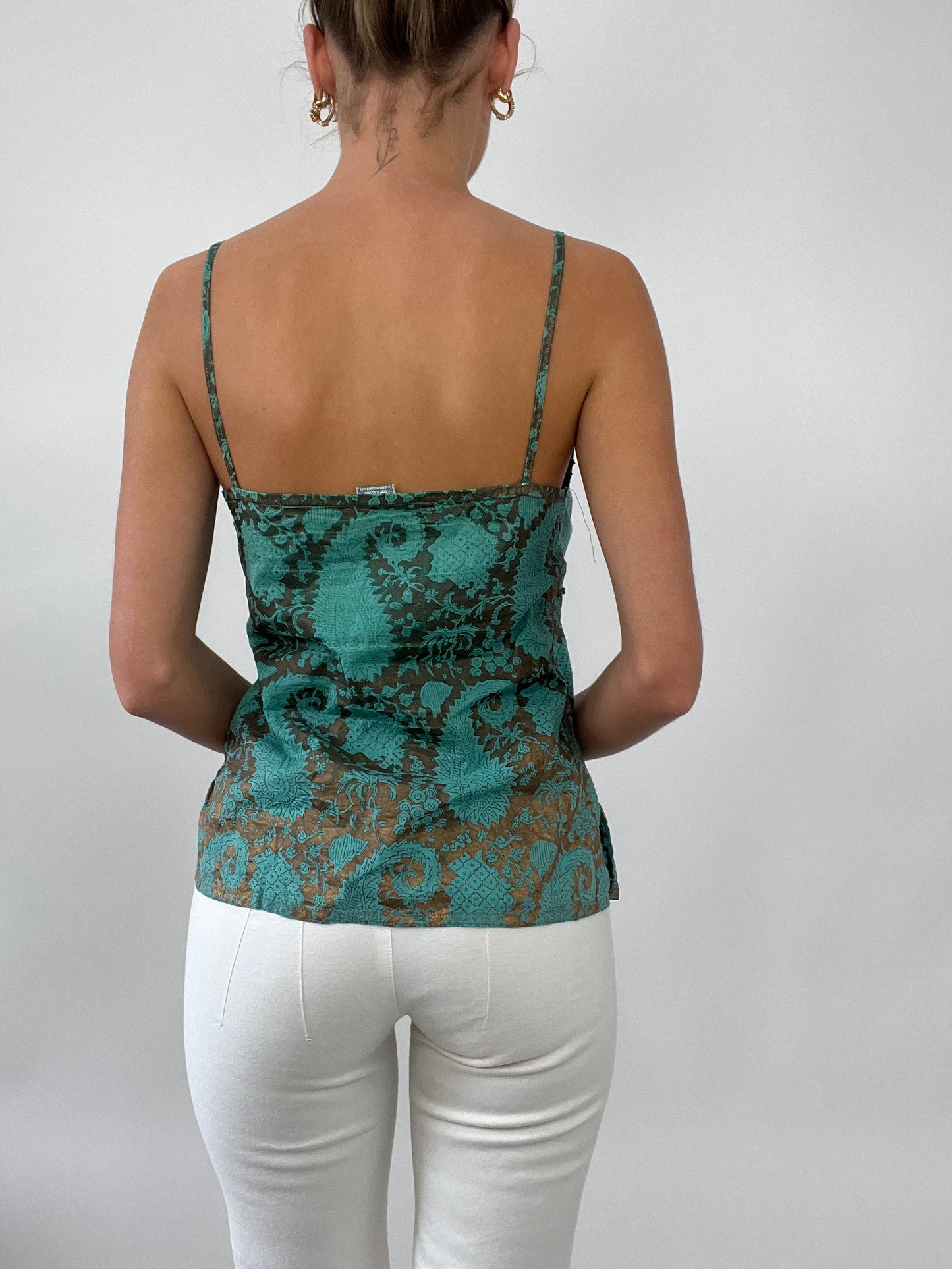 PALM BEACH DROP | small blue cami with brown paisley pattern