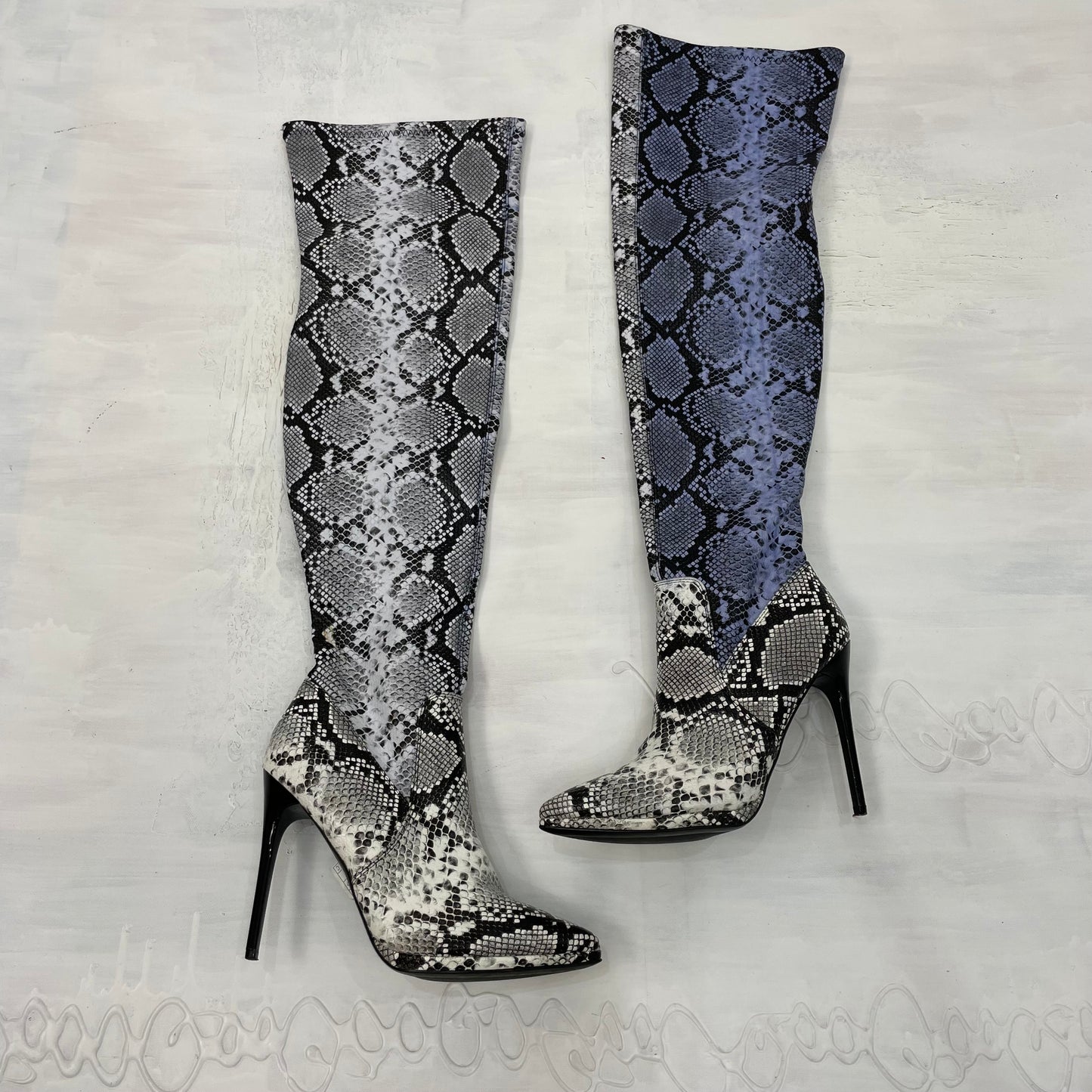 Black white snakeskin booties hotsell