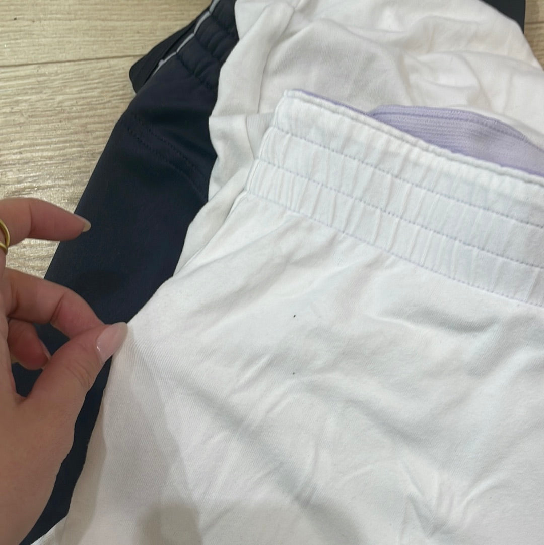 EUROS DROP | small white stretchy joggers wih purple side stripes