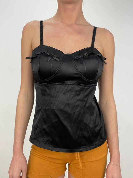 vintage edit: date night | medium black satin style corset top