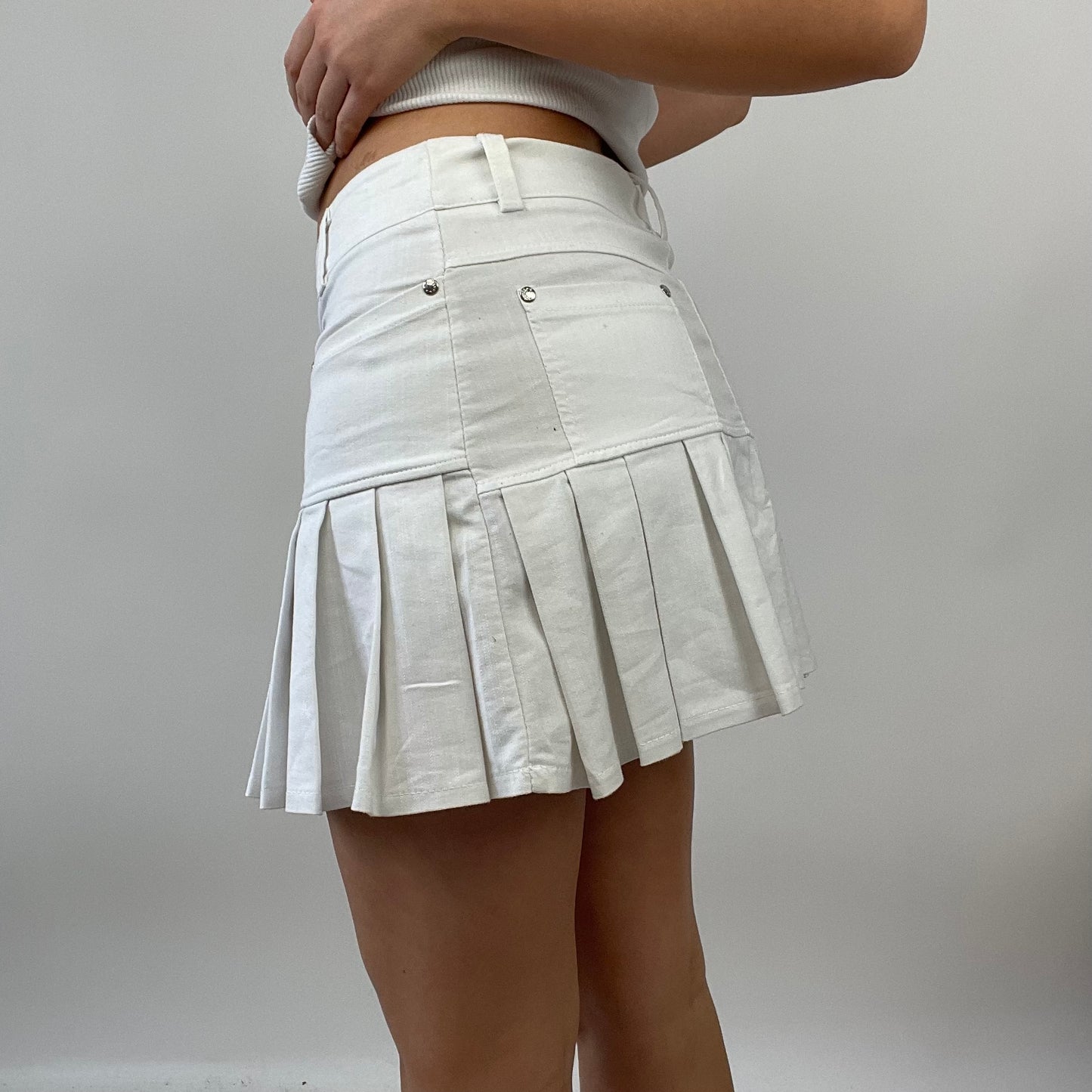 ETHEREAL GIRL DROP | small white pleated denim skirt