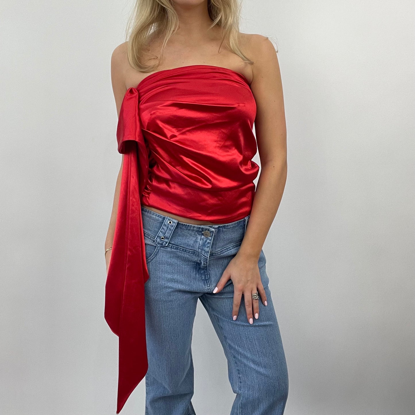 💚💻 GALENTINES DAY DROP | small red silky top with long drape detail