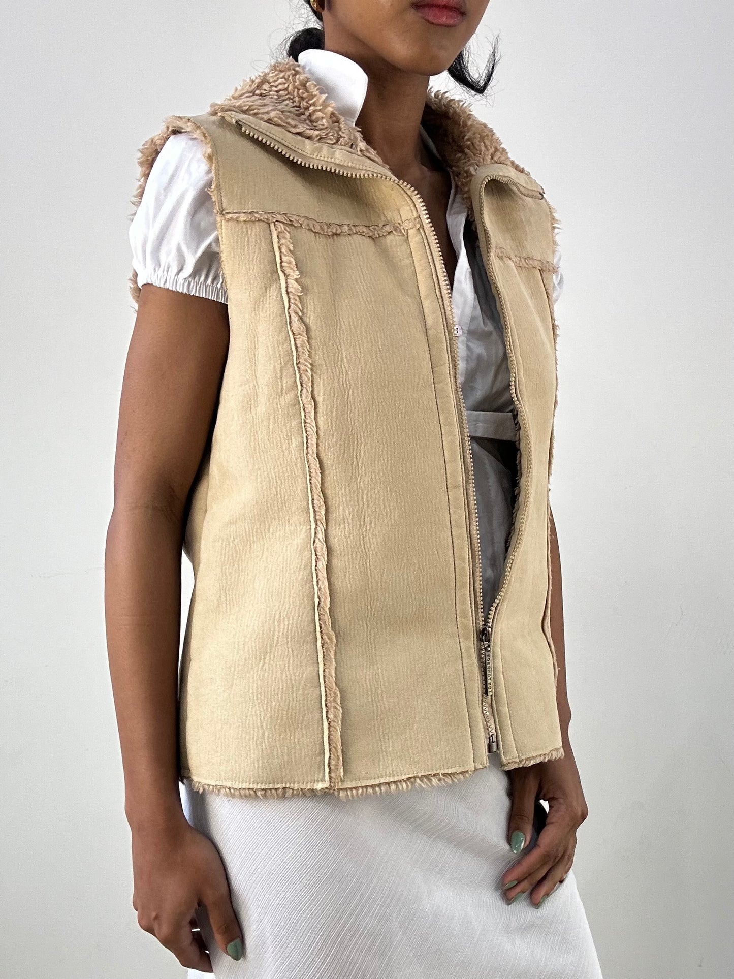 vintage edit: office siren | medium faux suede gilet