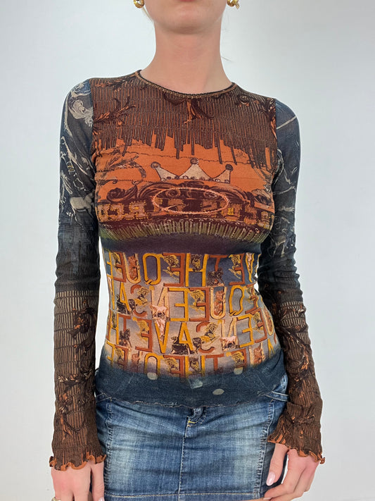 vintage edit eight | medium blue and orange graphic save the queen top