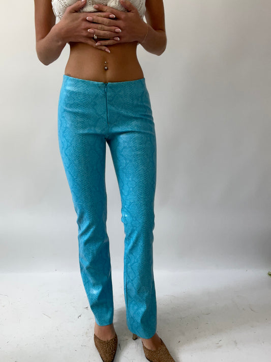 GIRLS TRIP DROP | small blue faux leather snakeskin trousers