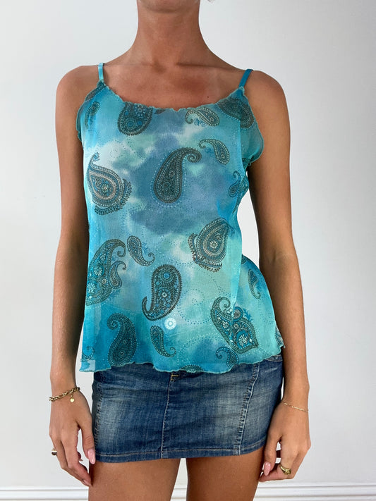 SIRENCORE | medium blue mesh paisley print cami