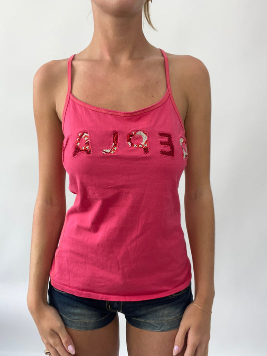 SUMMER SOLSTICE DROP | small pink replay tank top with embroidery replay spellout