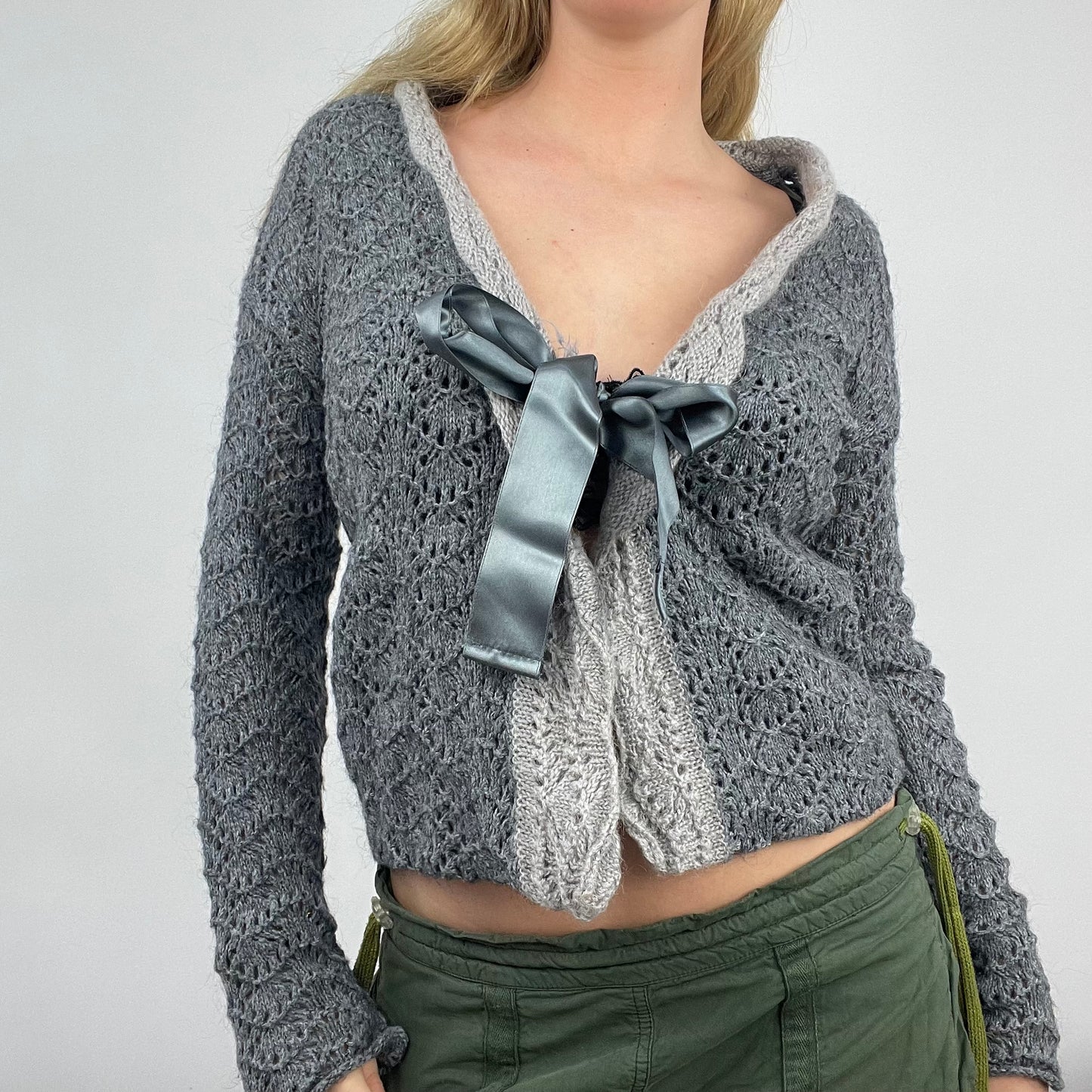 HIPPY CHIC DROP | medium grey knitted tie front cardigan