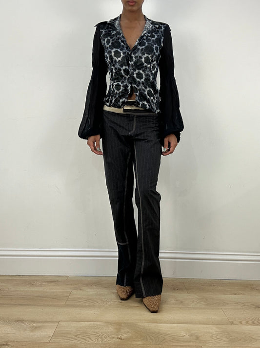 vintage edit: office siren | small black and grey silk blouse