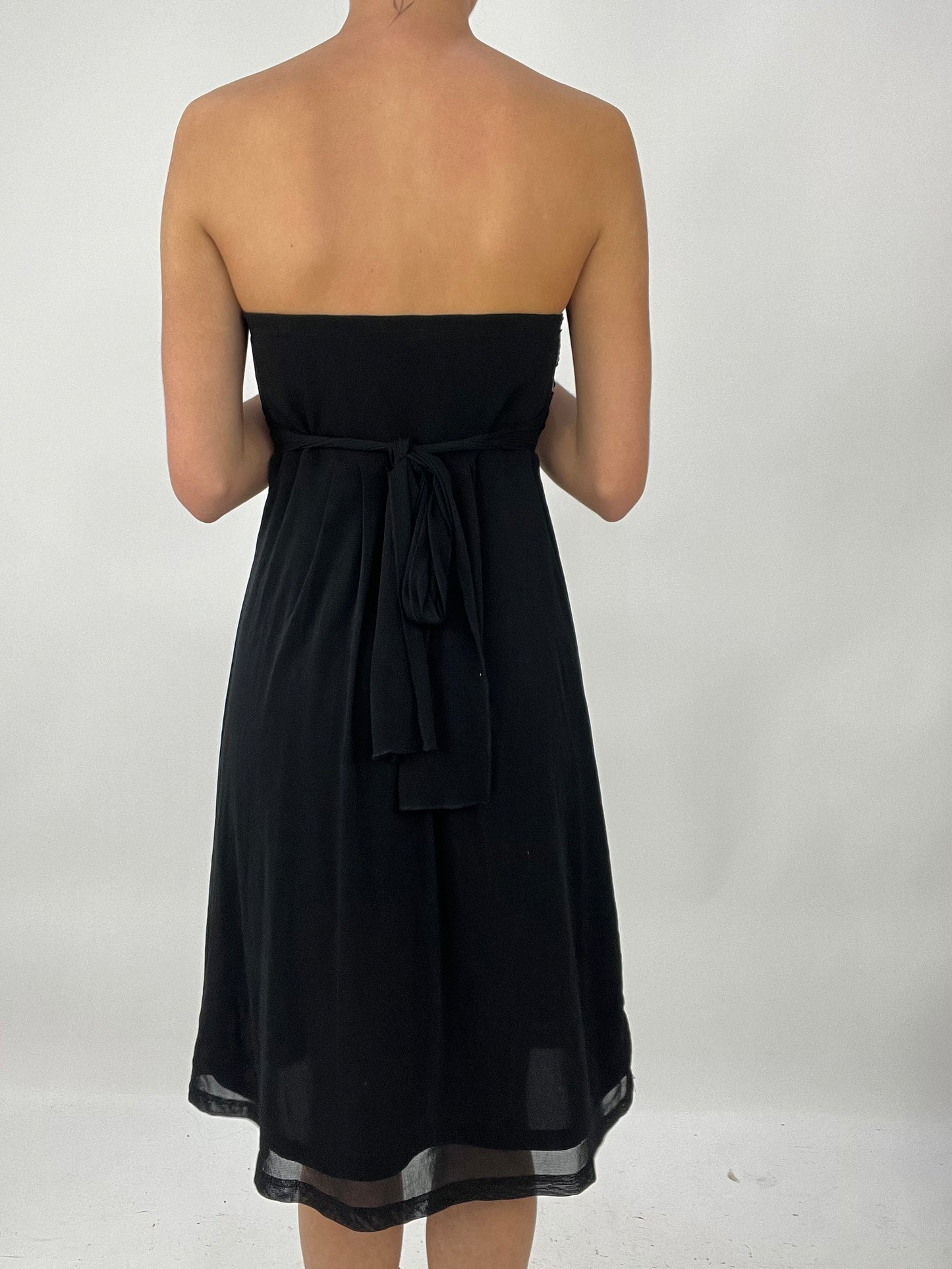 TAYLOR SWIFT DROP | medium black bandeau midi dress with sequins