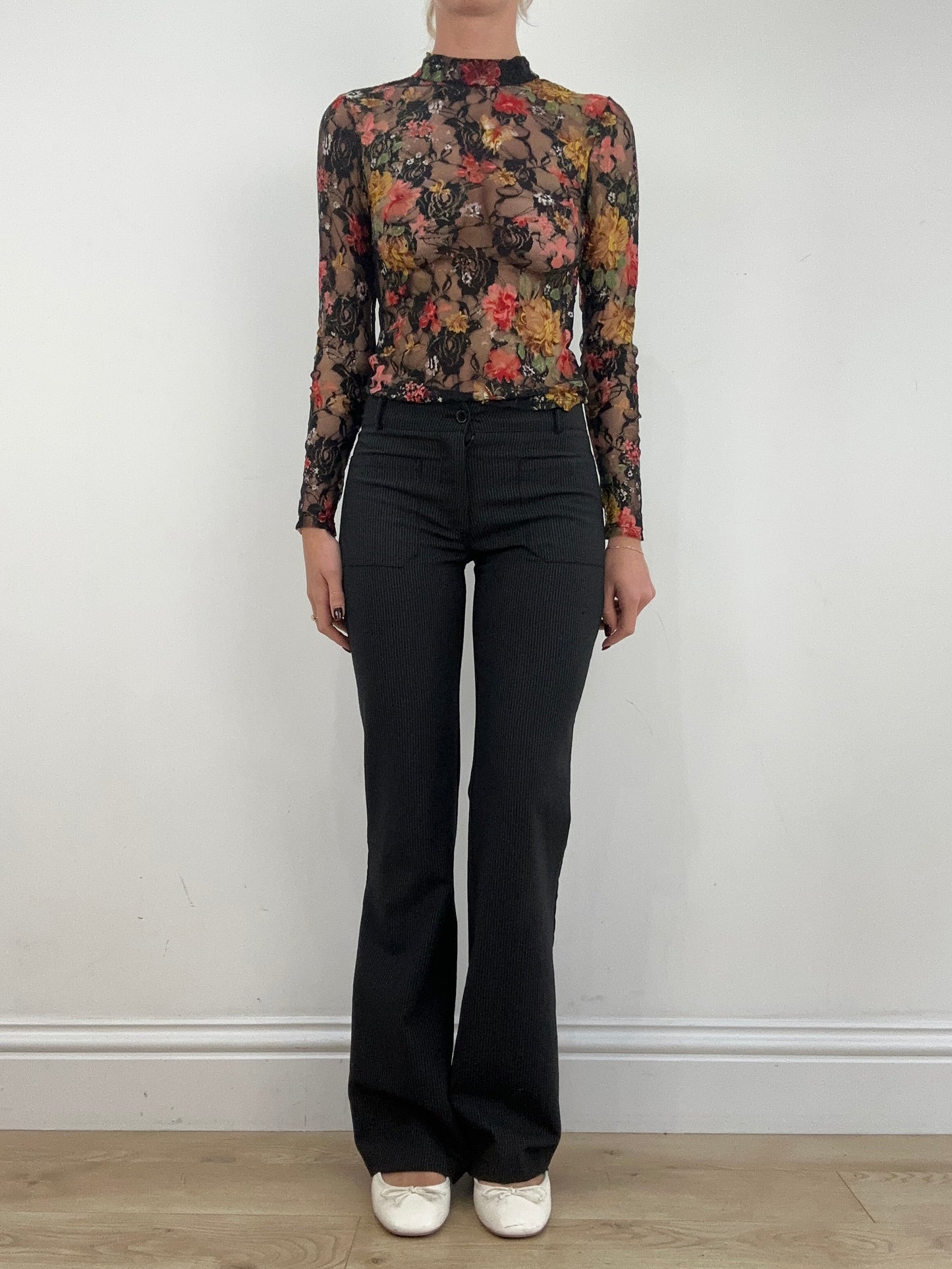 WINTER ESSENTIALS | small black semi sheer lace floral top