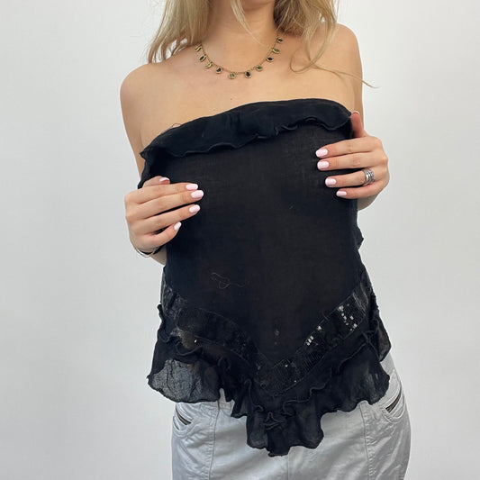 💻FUTURECORE DROP | small black frilly scarf top with sequin detail