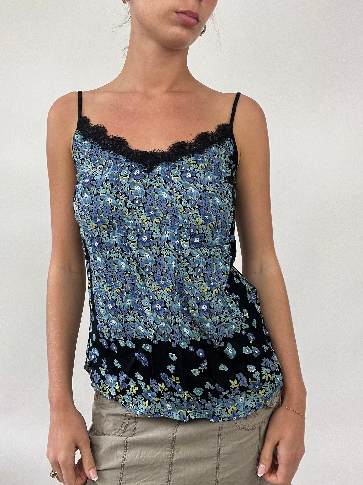 PALM BEACH DROP | small blue cami with floral print all over