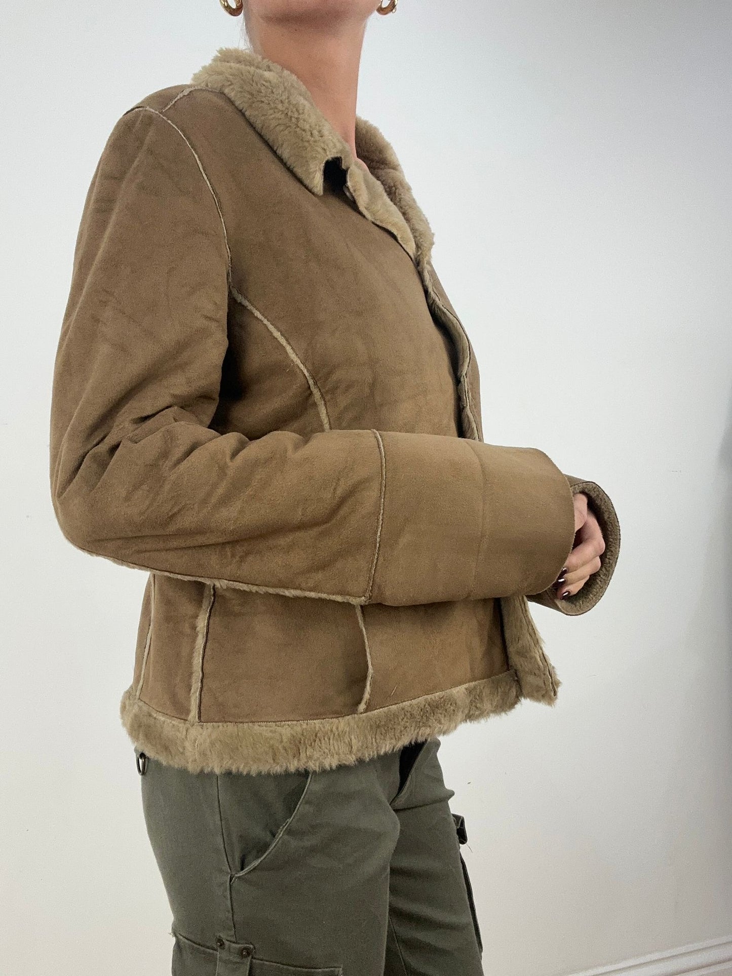 BONFIRE NIGHT | medium beige fur trim suede coat