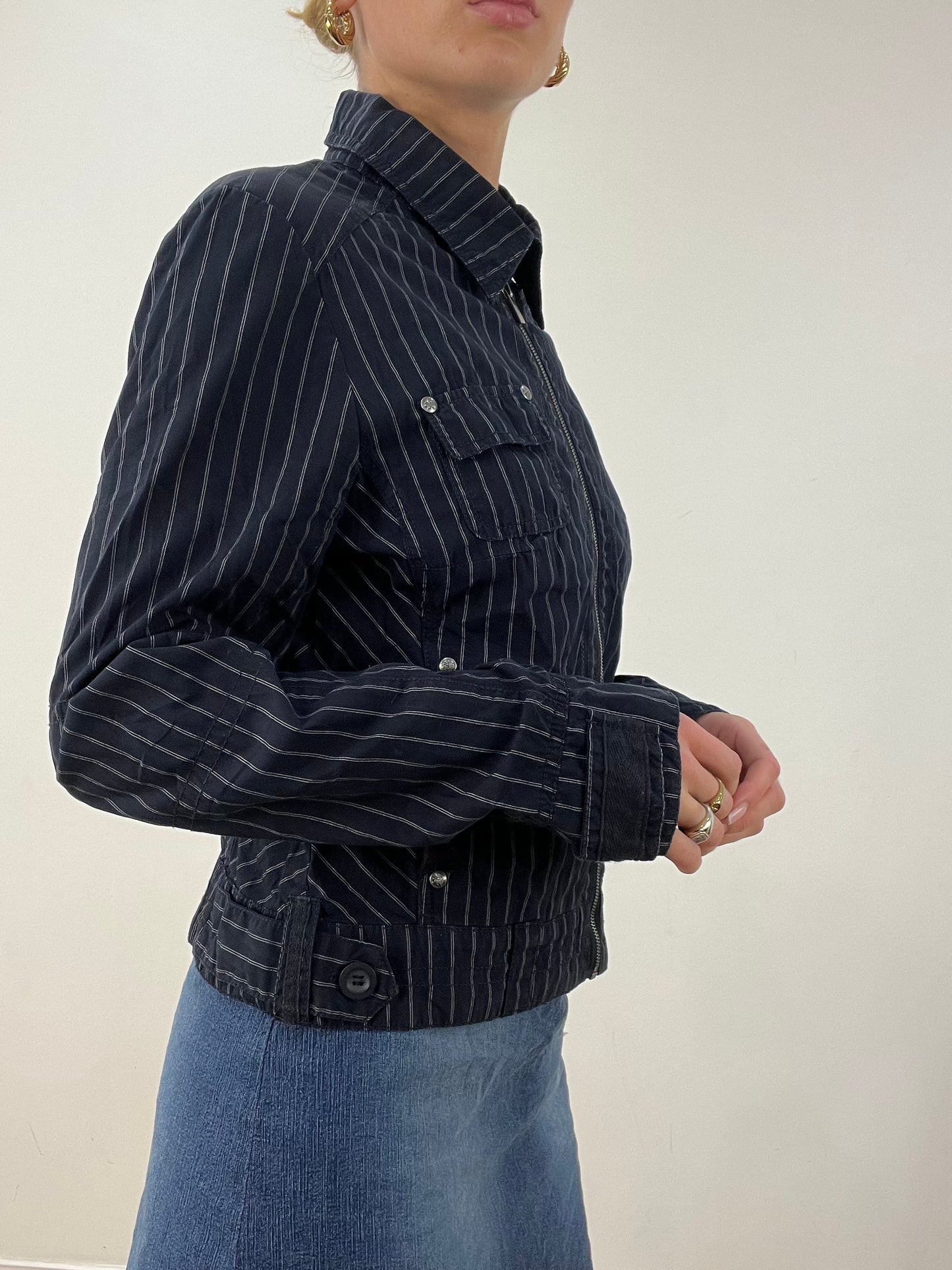 vintage edit seasonal faves | small navy striped zip up jacket