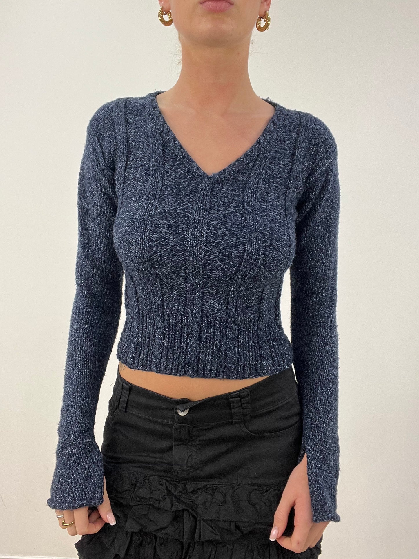 vintage edit seasonal faves | extra small blue knitted v neck jumper