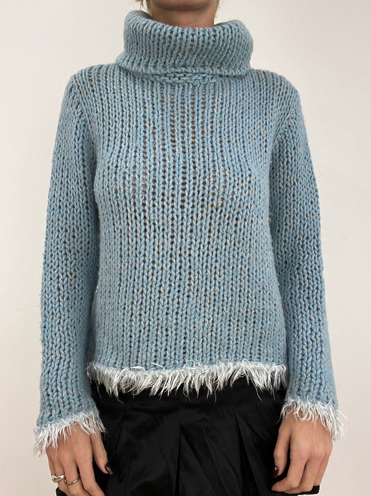 WINTER ESSENTIALS | medium blue knitted roll neck jumper