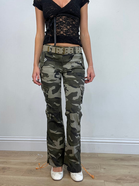 BEST PICKS | extra small green khaki camo flared trousers