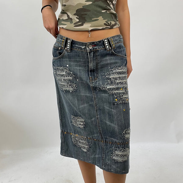 Grey distressed cheap denim skirt