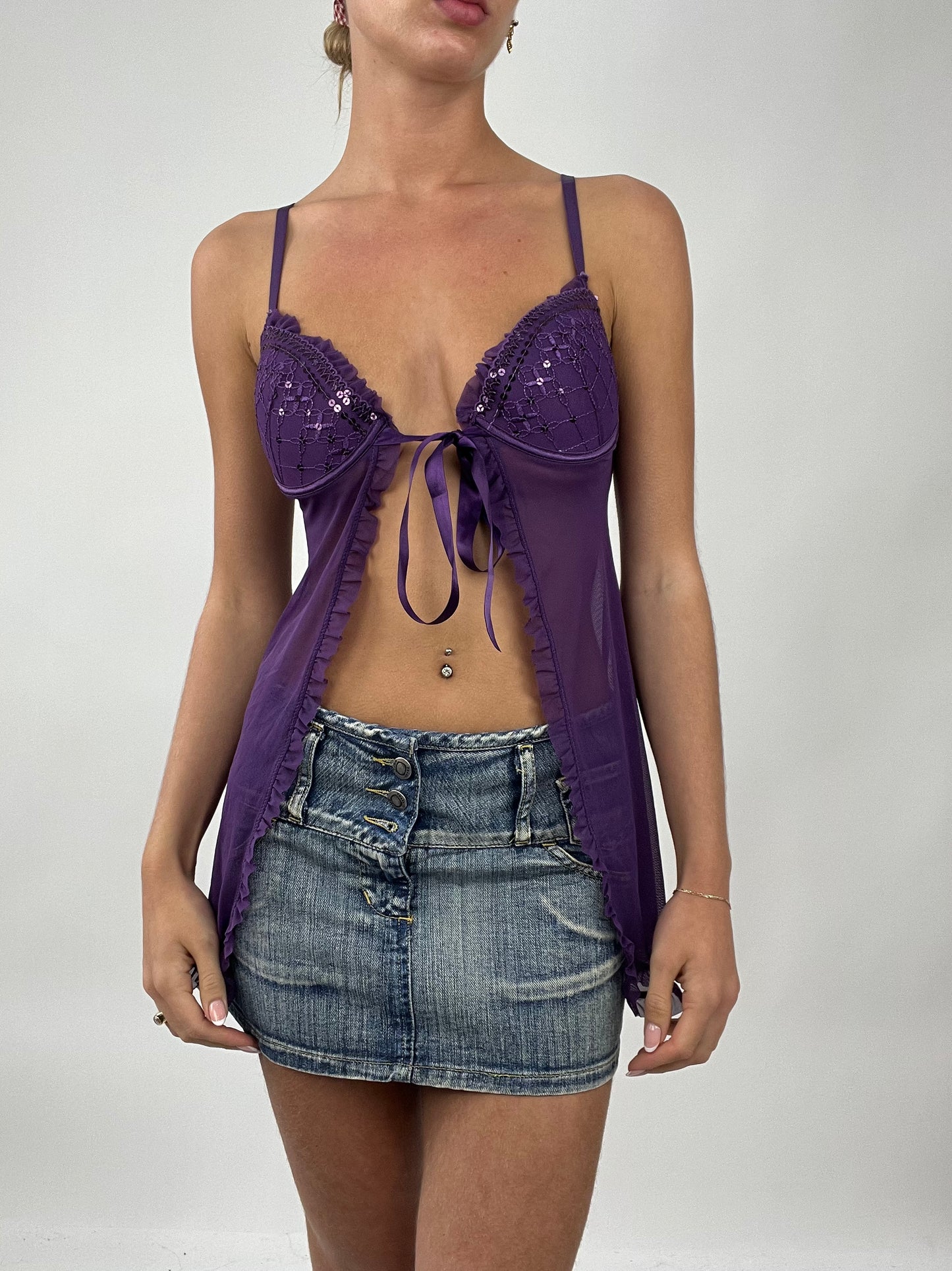 TAYLOR SWIFT DROP | small purple corset style top with ribbon tie and sequins